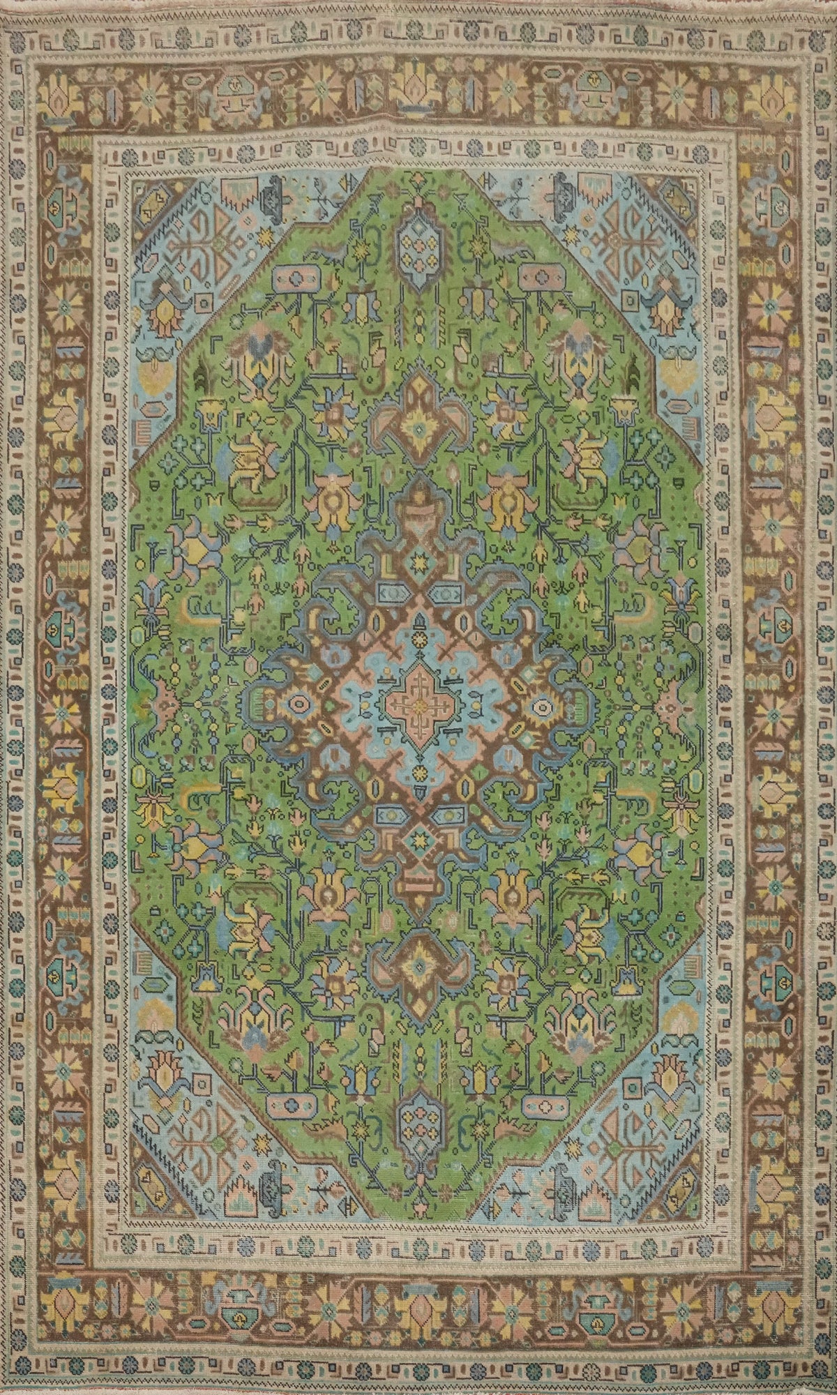 Vintage Green Wool Tabriz Persian Area Rug 6x9