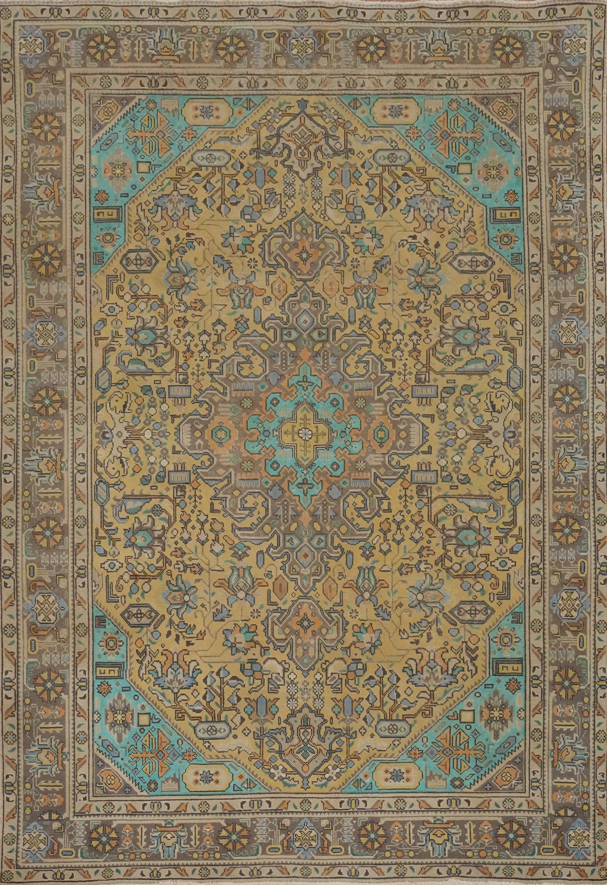 Vintage Geometric Tabriz Persian Area Rug 7x10