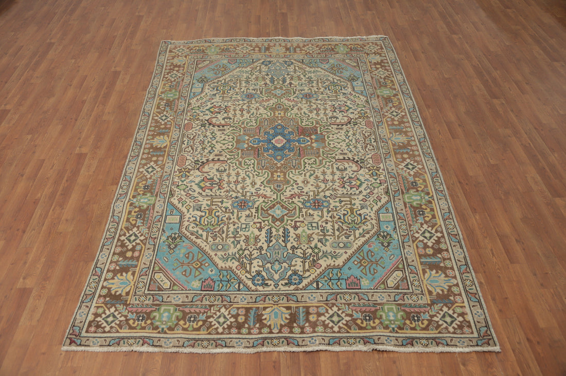 Handmade Geometric Tabriz Persian Area Rug 6x9