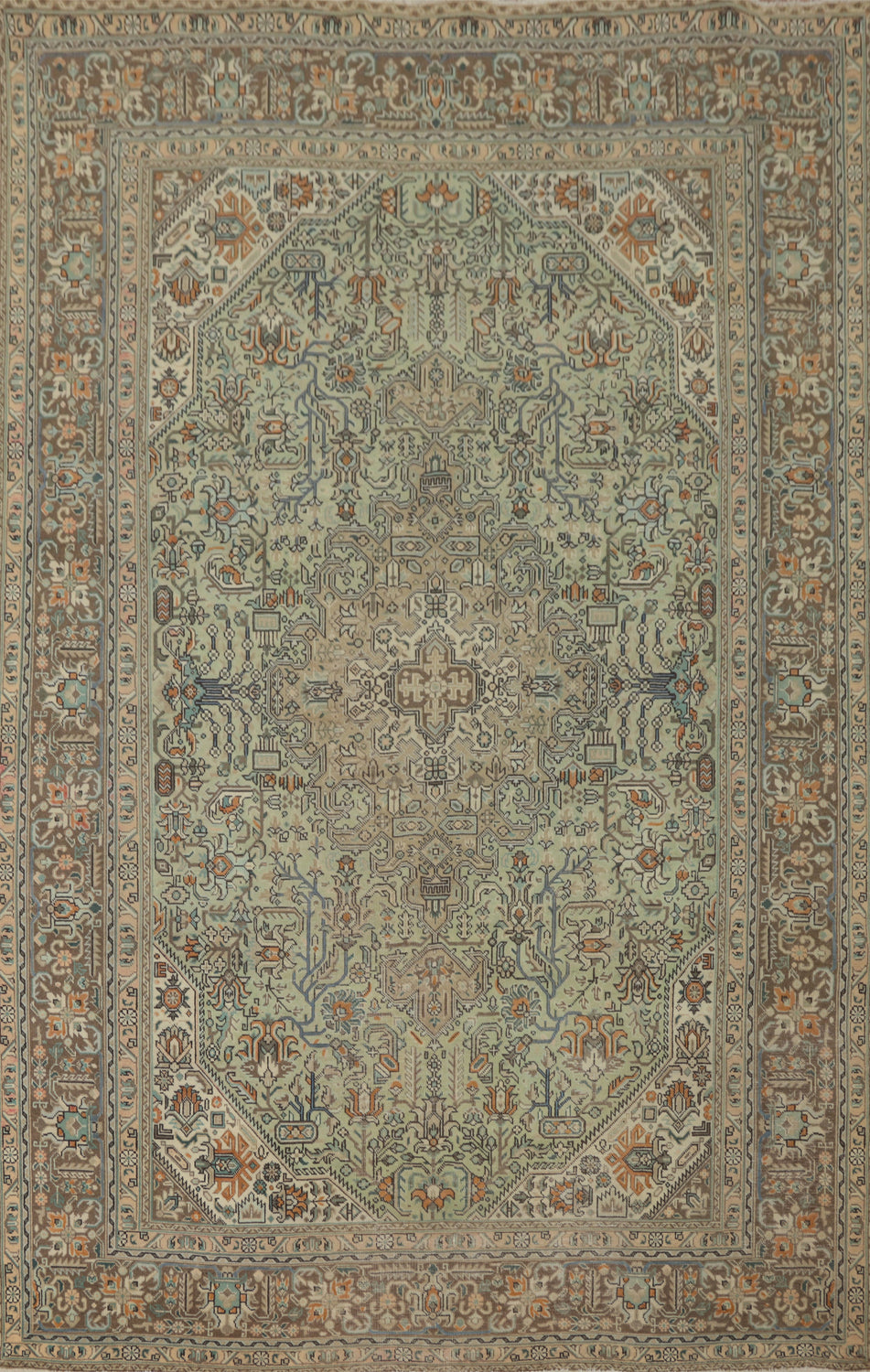 Vintage Mint Green Wool Tabriz Persian Area Rug 6x9