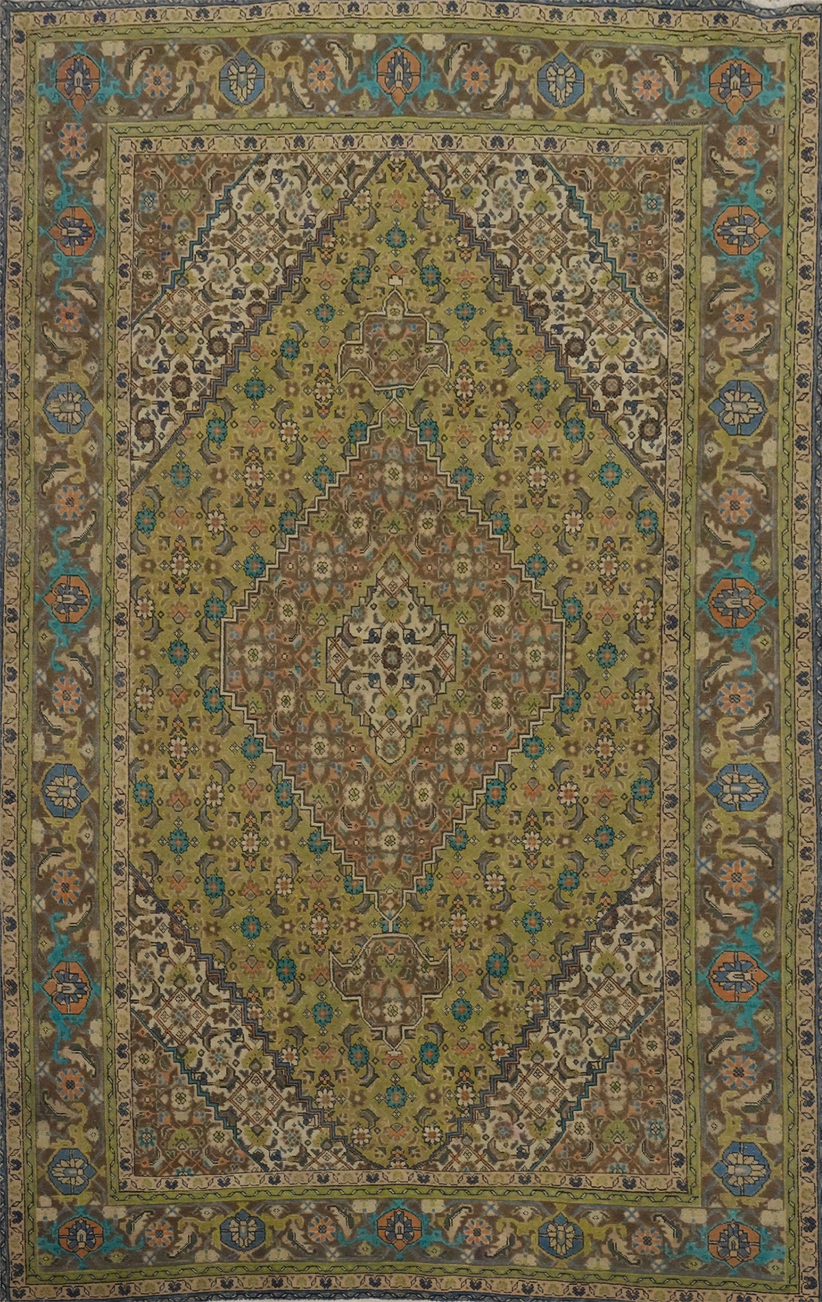 Green Geometric Tabriz Persian Area Rug 7x10