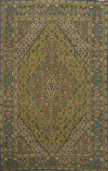 Green Geometric Tabriz Persian Area Rug 7x10