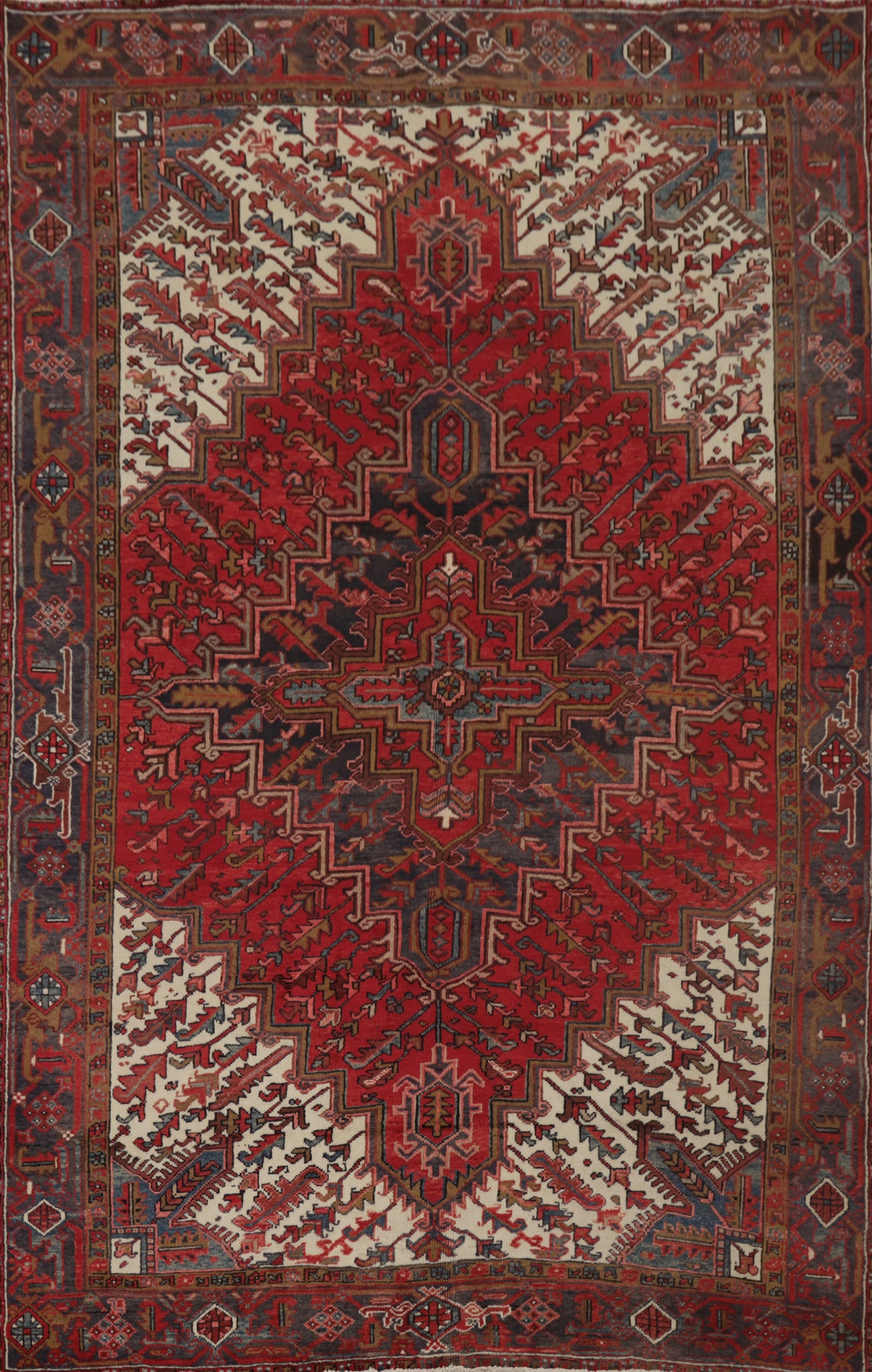 Vintage Geometric Heriz Persian Area Rug 8x11