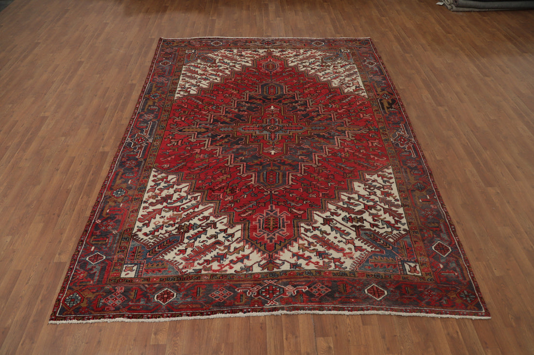 Vintage Geometric Heriz Persian Area Rug 8x11