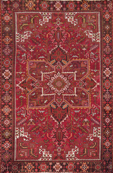 Geometric Red Wool Heriz Persian Area Rug 8x10