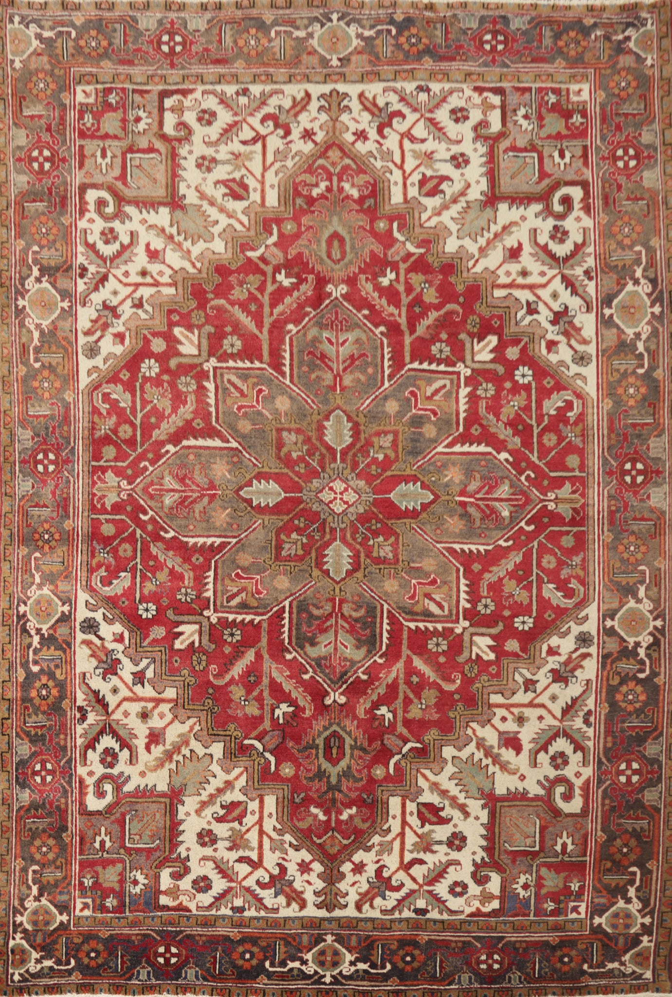 Geometric Red Heriz Persian Area Rug 7x9