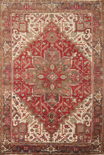 Geometric Red Heriz Persian Area Rug 7x9