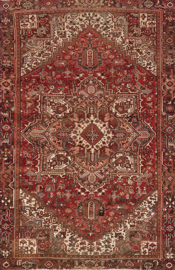Red Wool Vegetable Dye Heriz Persian Area Rug 7x10