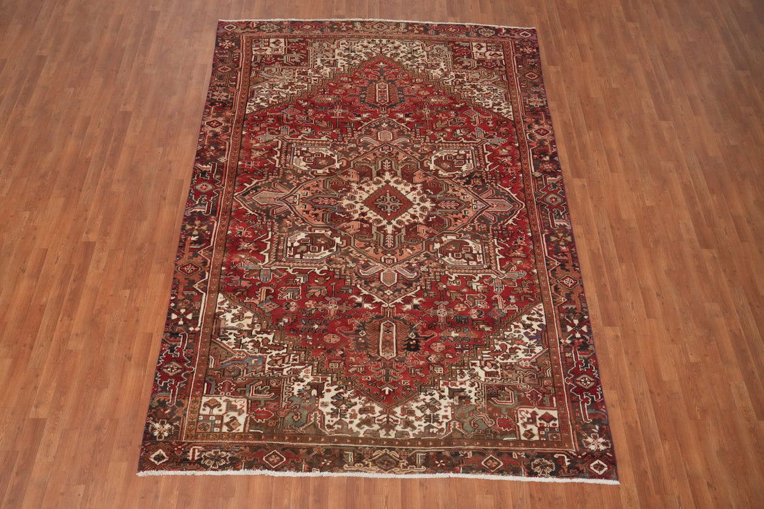 Red Wool Vegetable Dye Heriz Persian Area Rug 7x10