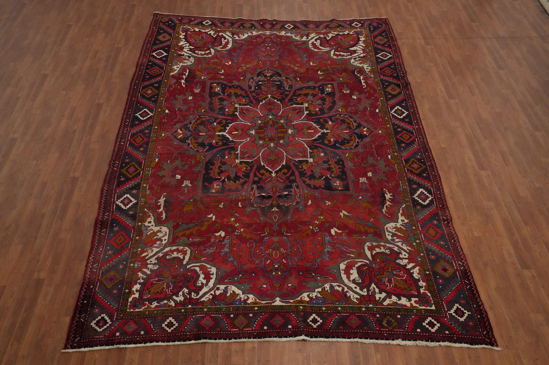 Floral Red Heriz Persian Vegetable Dye Rug 9x13