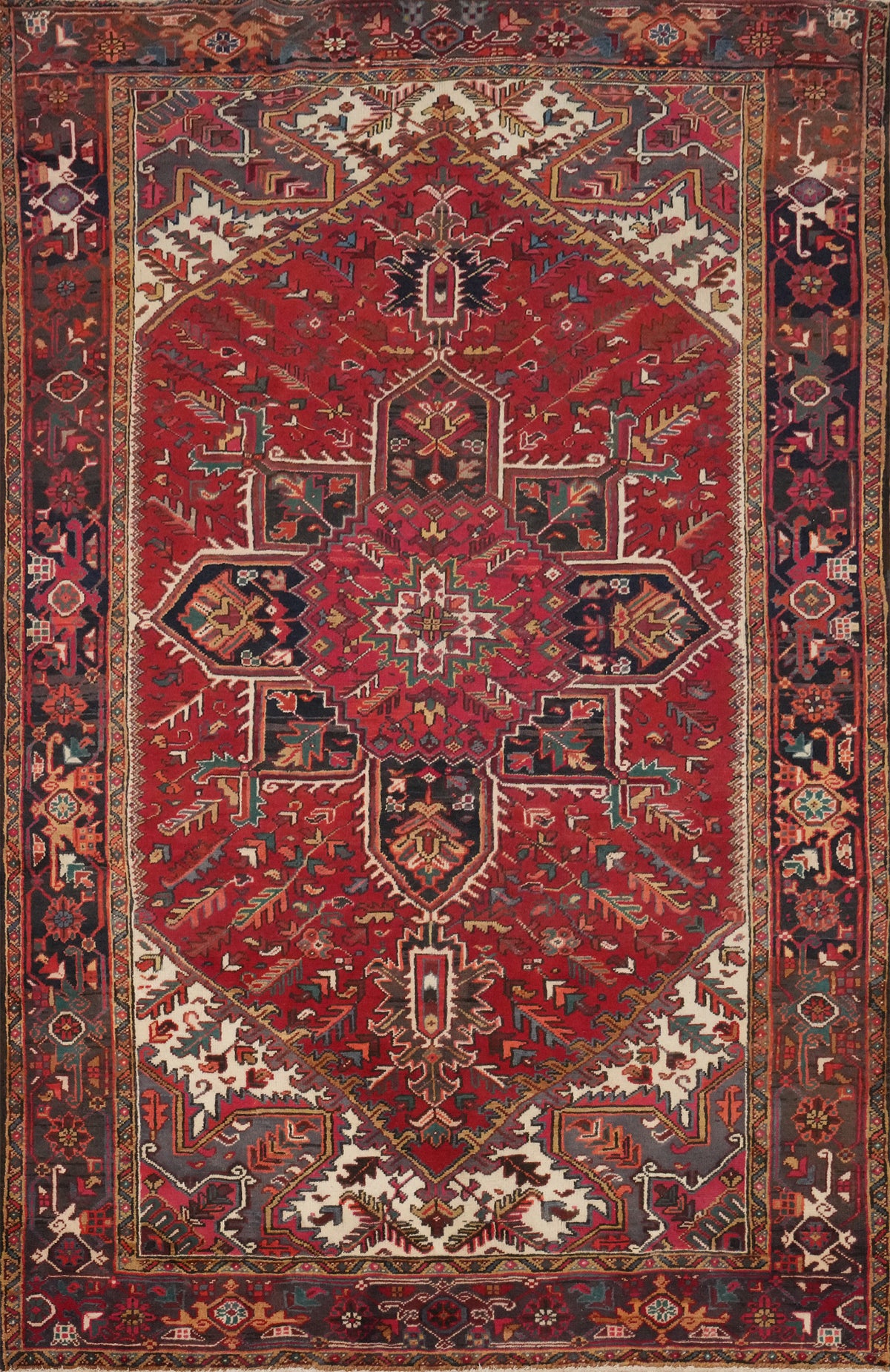 Red Wool Vegetable Dye Heriz Persian Area Rug 6x9
