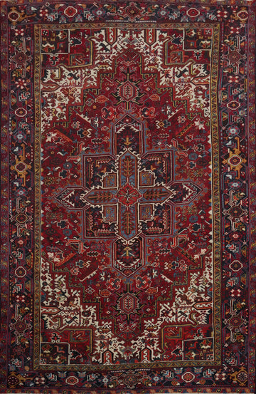 Red Wool Vintage Heriz Persian Vegetable Dye Rug 7x10