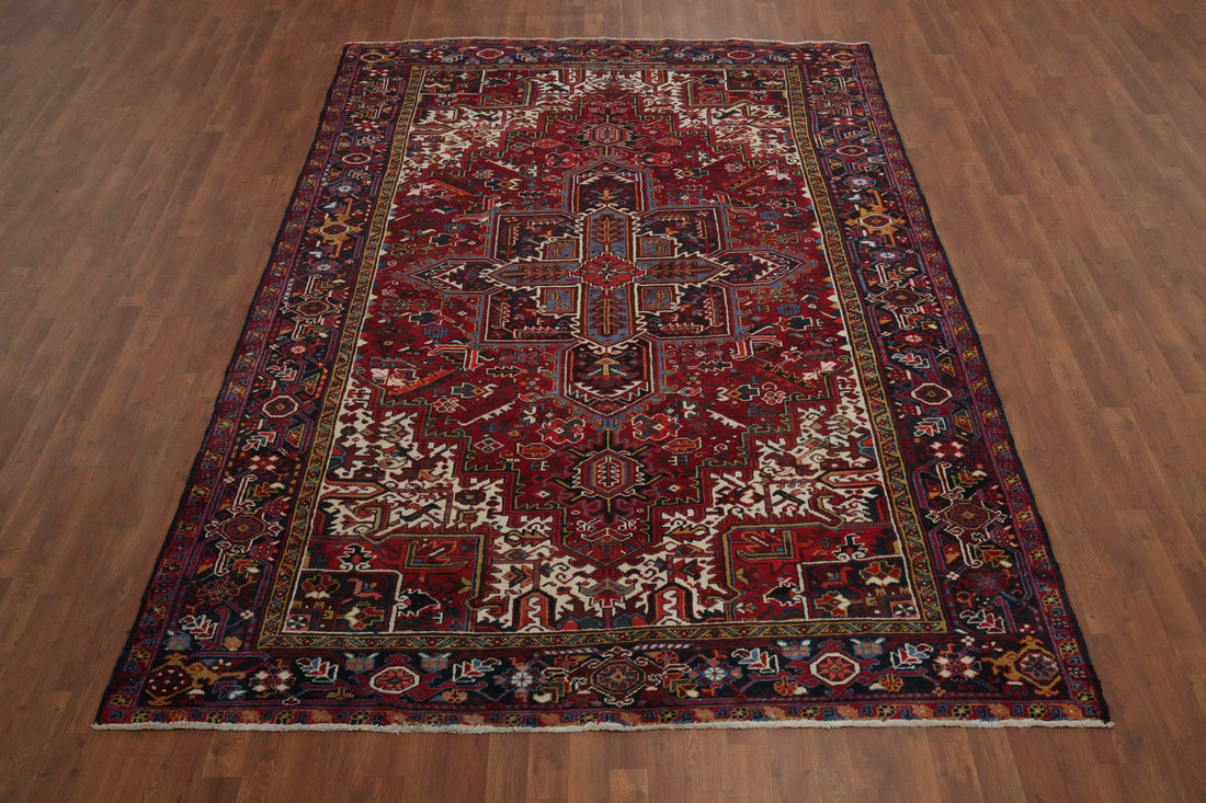 Red Wool Vintage Heriz Persian Vegetable Dye Rug 7x10