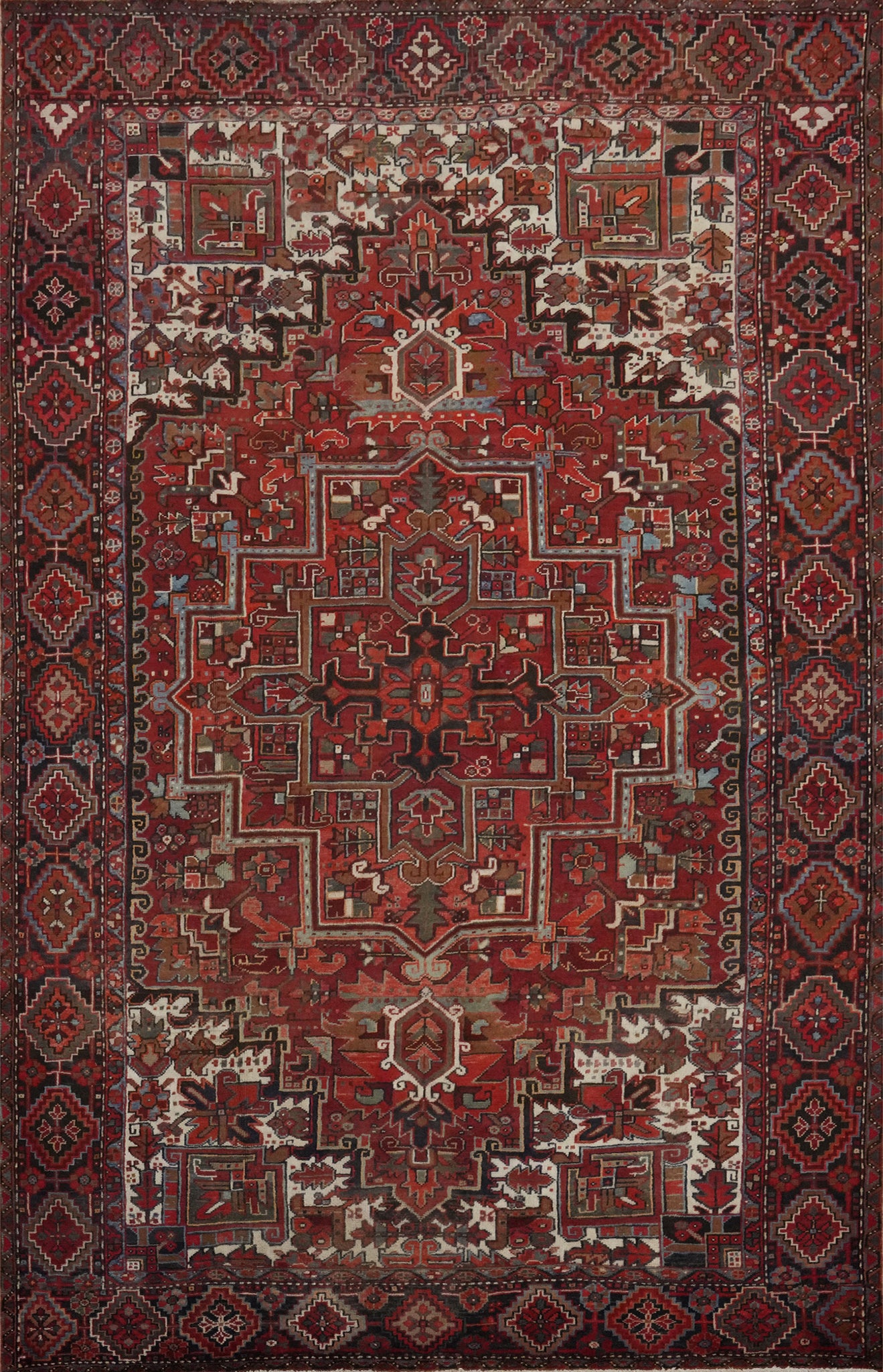 Vegetable Dye Geometric Heriz Persian Area Rug 8x12