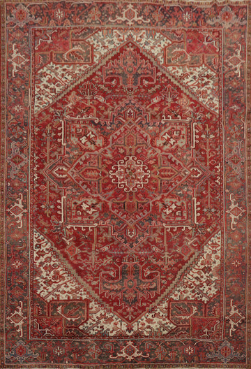 Vegetable Dye Geometric Heriz Persian Area Rug 9x11