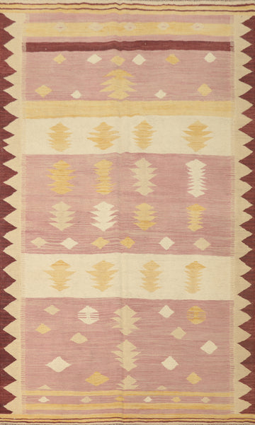 Pink Wool Kilim Handwoven Area Rug 5x8