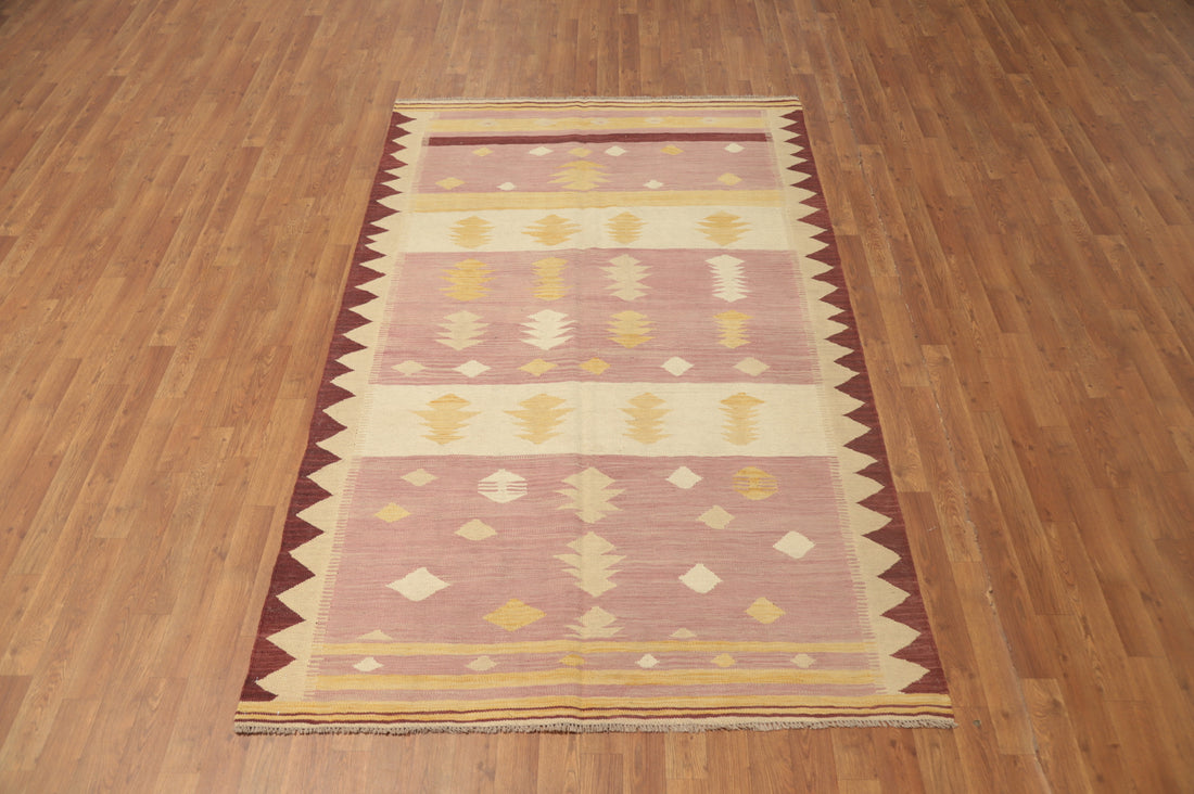 Pink Wool Kilim Handwoven Area Rug 5x8