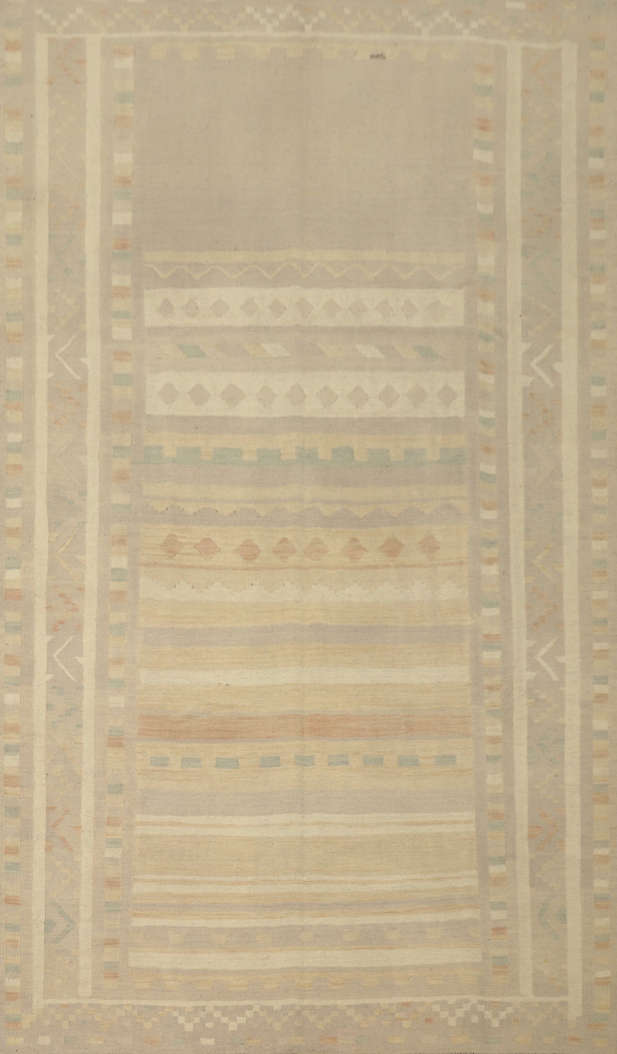 Neutral and Muted Toned Kilim Rug 7x10 with Geometric Design Elements