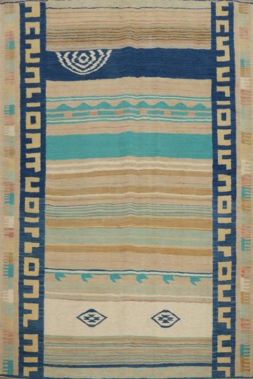Elegant Kilim Rug 5x6 with Earthy Tones and Tribal Patterns