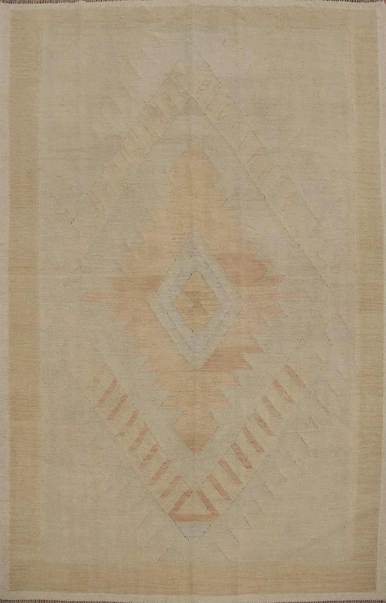 Muted Geometric Pattern Wool Kilim Rug 5x7 for Subtle Elegance