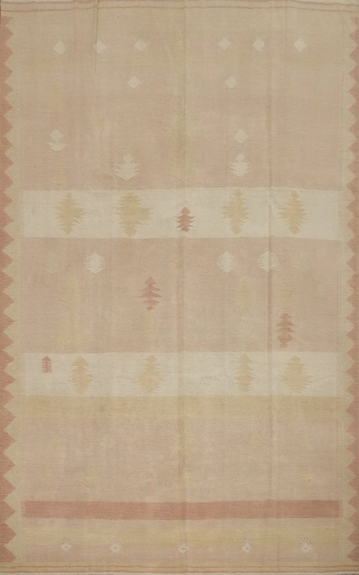 Subtle Elegance: Soft Pastel Geometric Kilim Area Rug 7x10