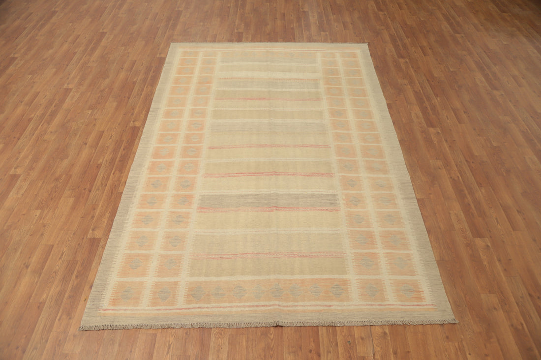 Earth Tone Wool Kilim Handwoven Area Rug 6x9