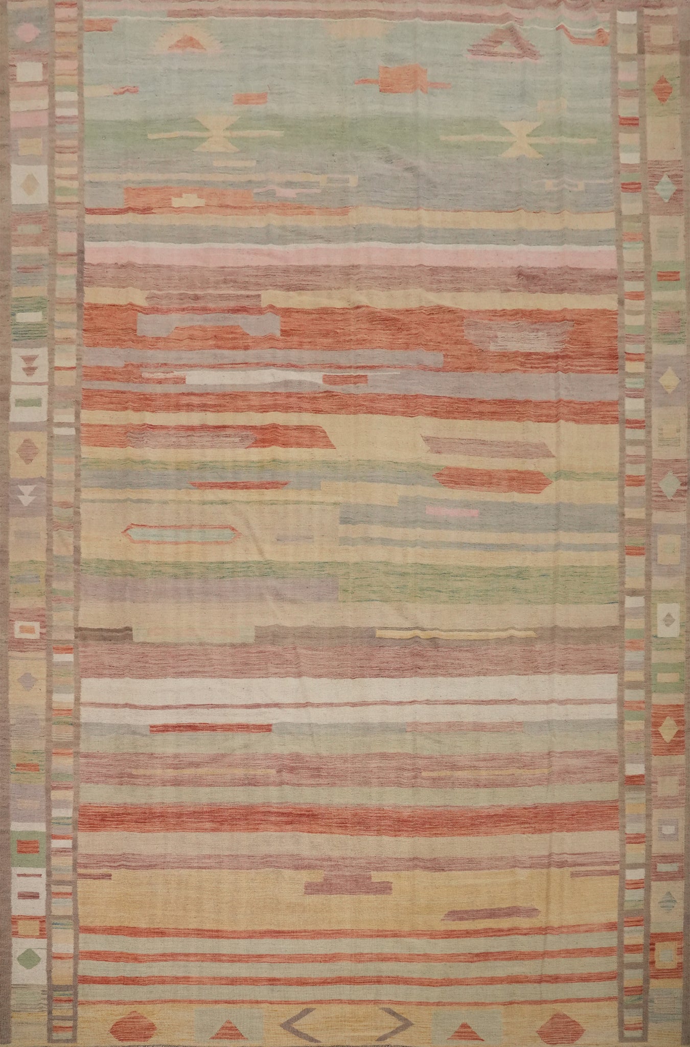 Striped Wool Kilim Flat Weave Large Rug 10x13