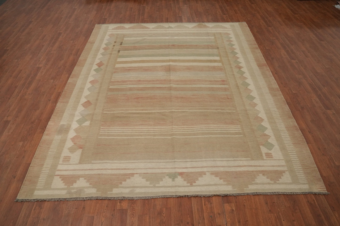 Striped Wool Kilim Flat Weave Area Rug 8x10