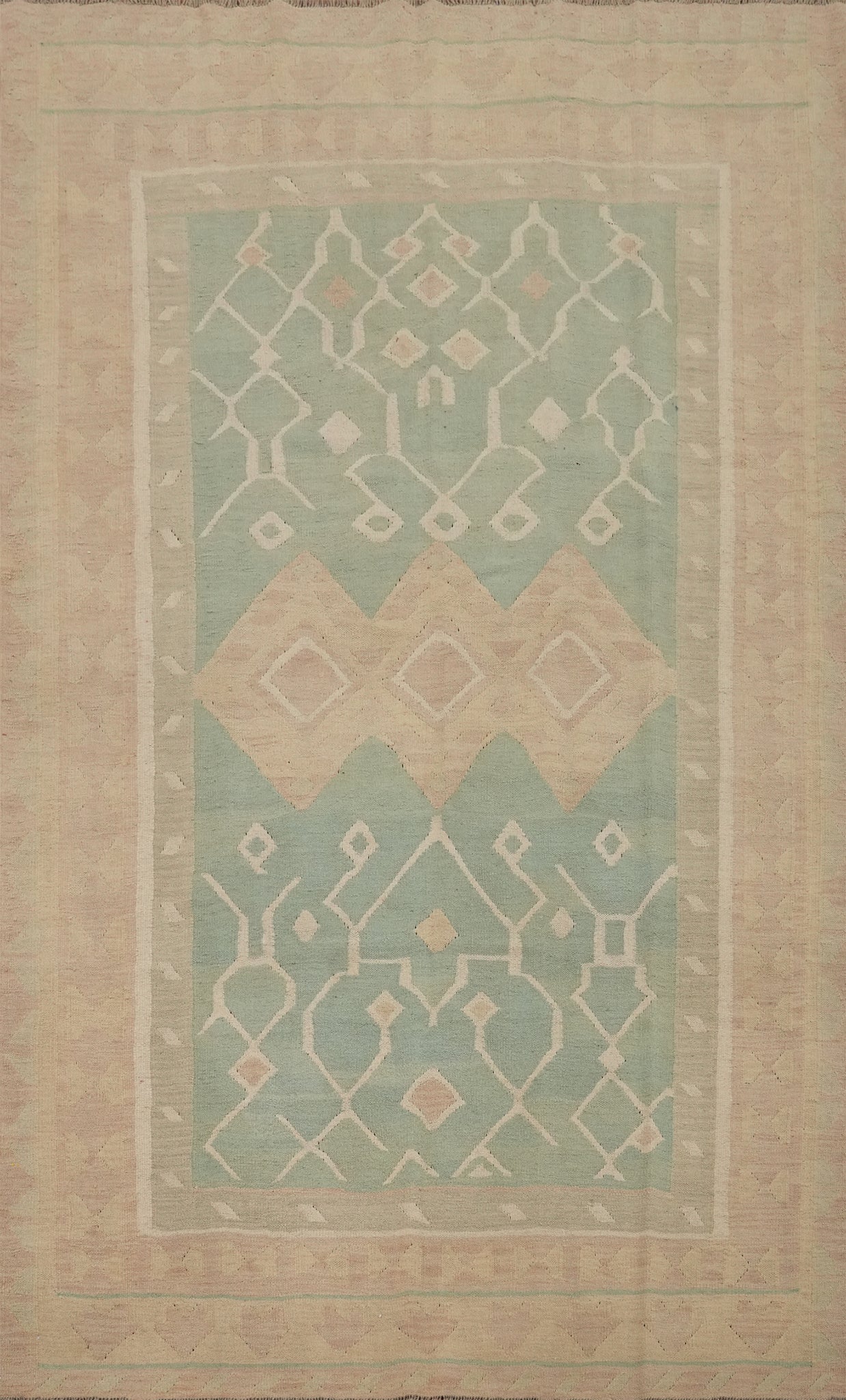 Green Wool Kilim Flat Weave Area Rug 6x9