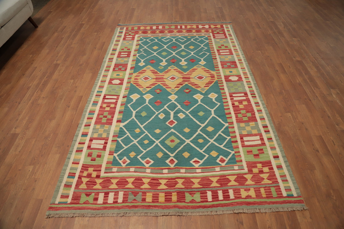 Vegetable Dye Wool Kilim Handwoven Area Rug 5x8