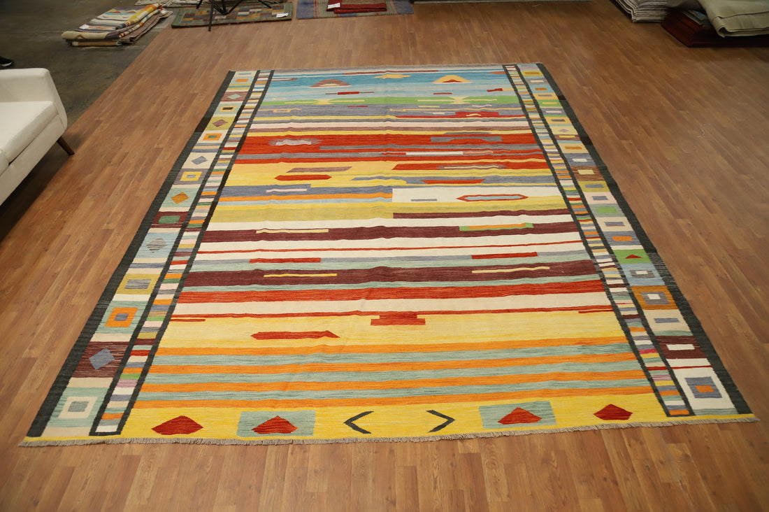 Vibrant Kilim Area Rug 10x13 A Feast of Rich Color Stripes