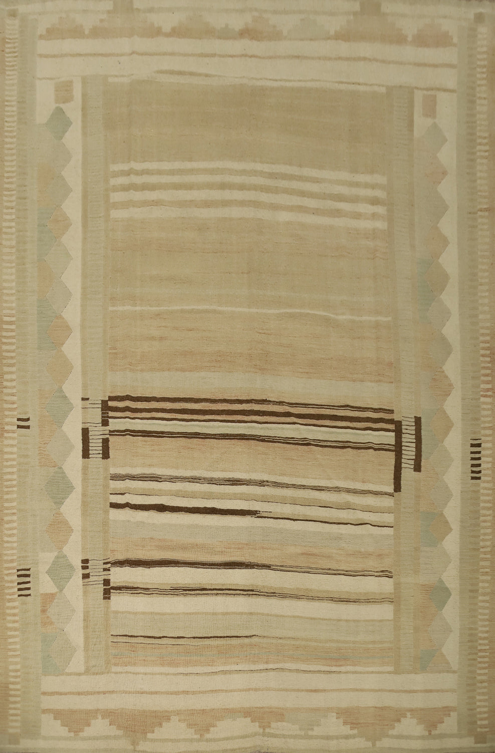 Elegant Beige Kilim Area Rug 9x12 with Geometric and Stripe Patterns
