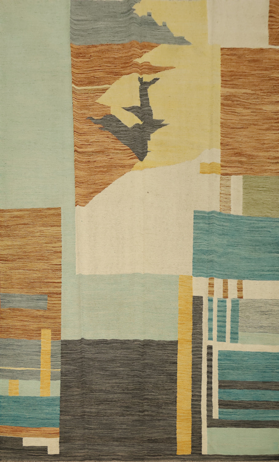 Modern Abstract Kilim Area Rug 7x10 with Earthy Tones Design