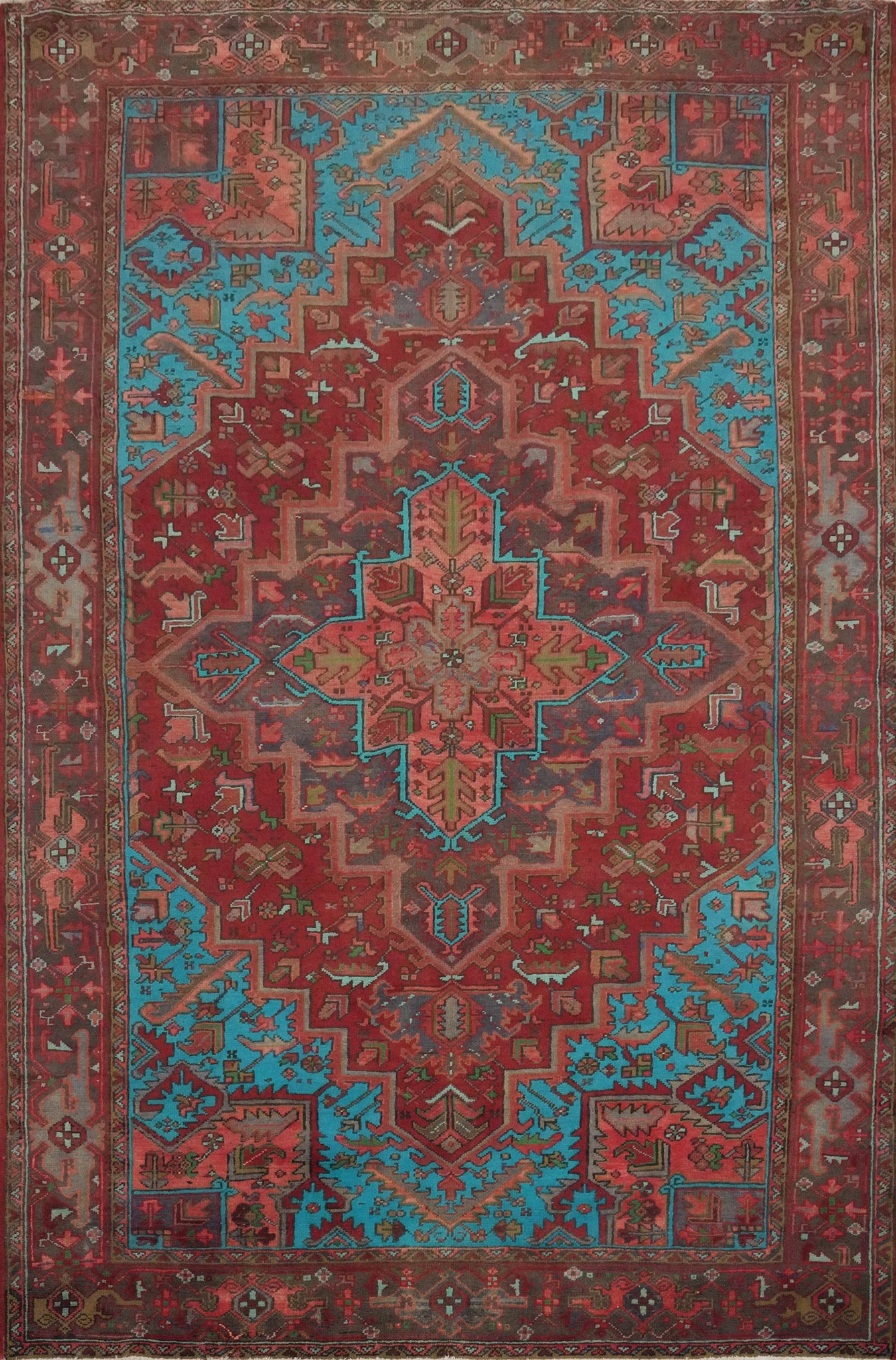 Geometric Wool Red Heriz Persian Area Rug 8x11
