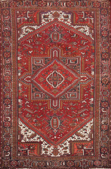 Red Wool Heriz Vegetable Dye Persian Area Rug 8x11