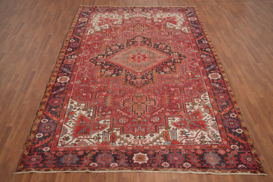 Geometric Heriz Persian Vegetable Dye Area Rug 9x12