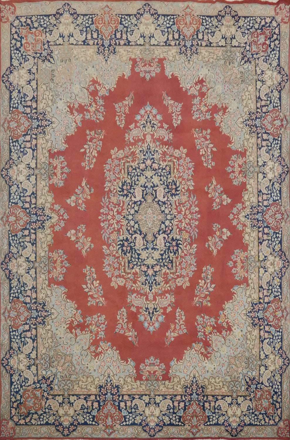 Vegetable Dye Floral Kerman Persian Area Rug 10x13