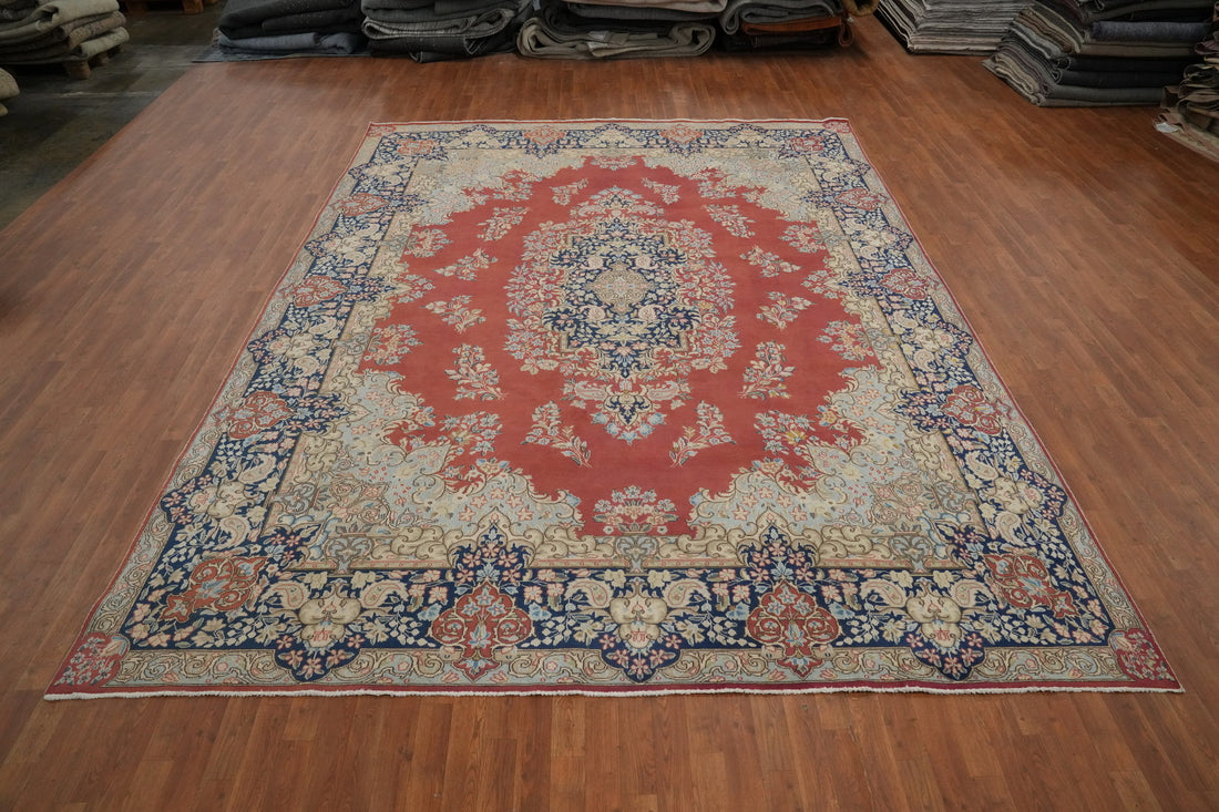 Vegetable Dye Floral Kerman Persian Area Rug 10x13