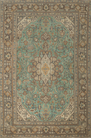 Green Wool Handmade Tabriz Persian Area Rug 8x11