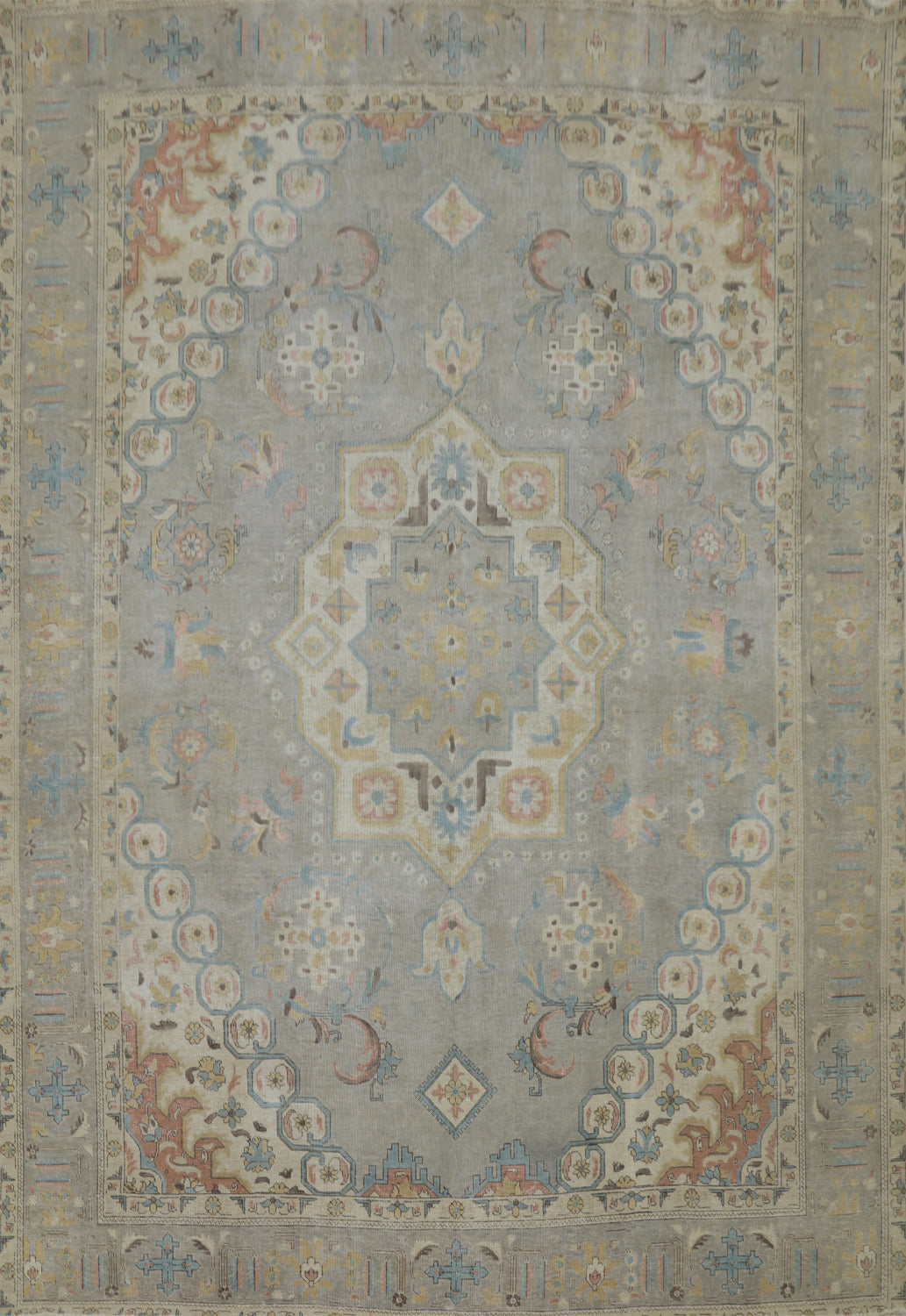 Gray Wool Medallion Tabriz Persian Area Rug 10x12
