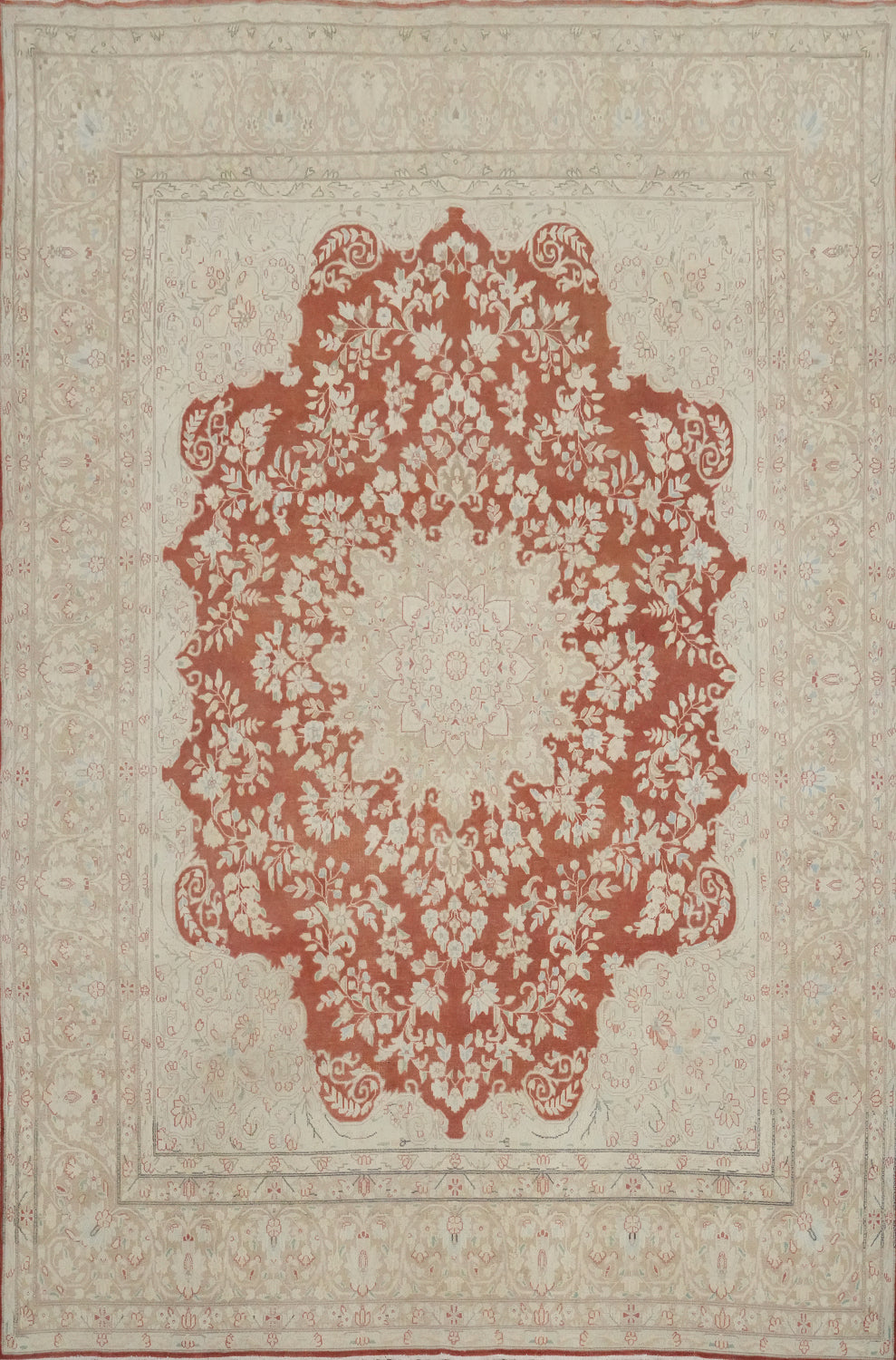 Orange Wool Floral Kerman Vegetable Dye Persian Rug 10x13
