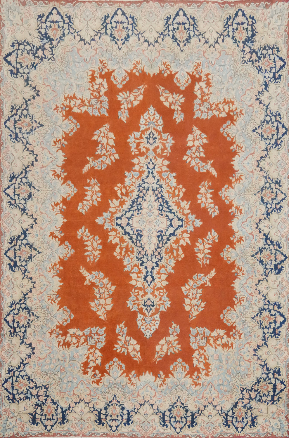 Orange Floral Wool Kerman Persian Area Rug 10x13