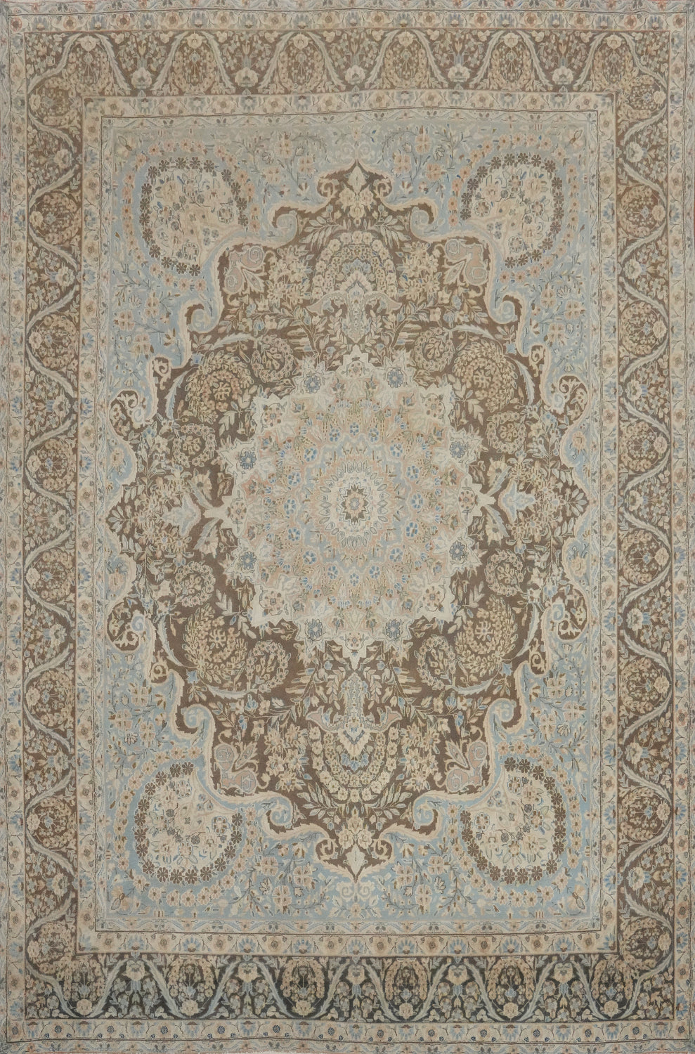 Brown Wool Medallion Kerman Large Persian Rug 10x13