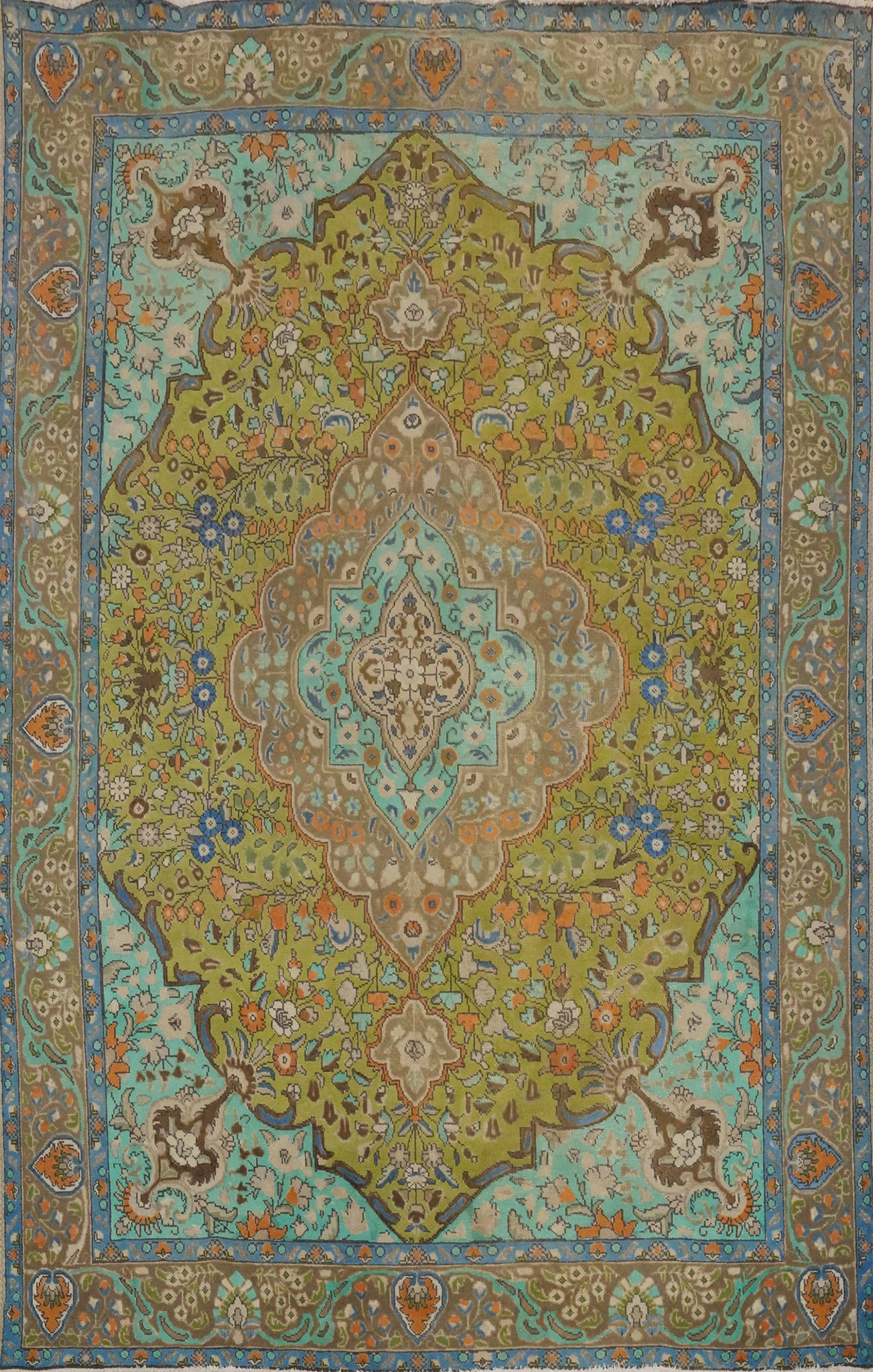 Green Floral Tabriz Persian Area Rug 8x11