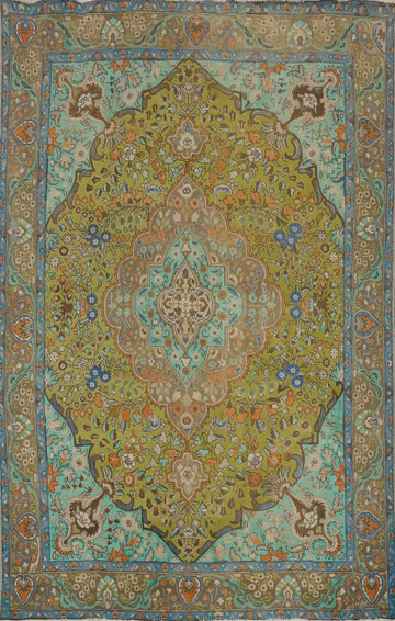 Green Floral Tabriz Persian Area Rug 8x11
