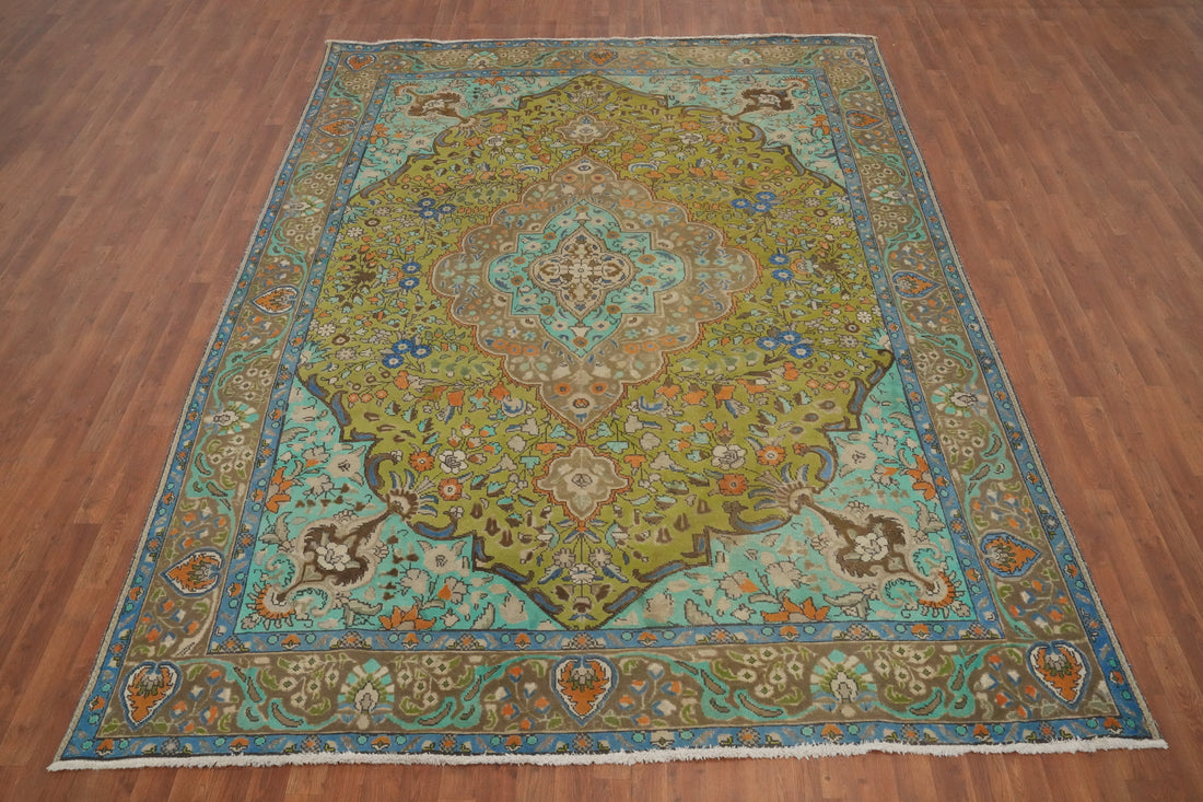 Green Floral Tabriz Persian Area Rug 8x11