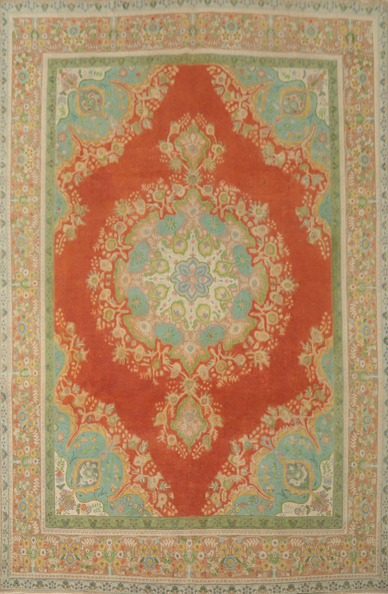 Orange Wool Medallion Tabriz Persian Area Rug 10x13
