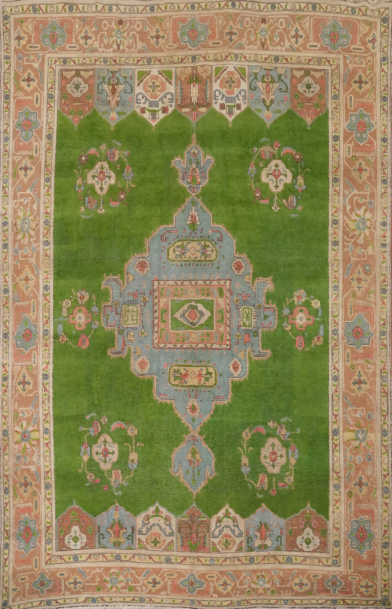 Green Geometric Tabriz Persian Large Rug 10x13