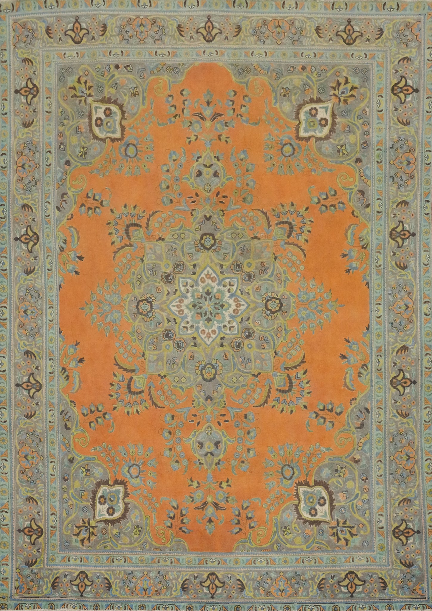Orange Wool Medallion Tabriz Persian Large Rug 10x13