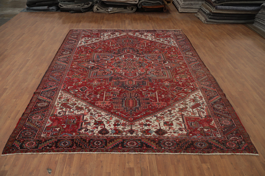 Vintage Red Heriz Vegetable Dye Persian Area Rug 10x13